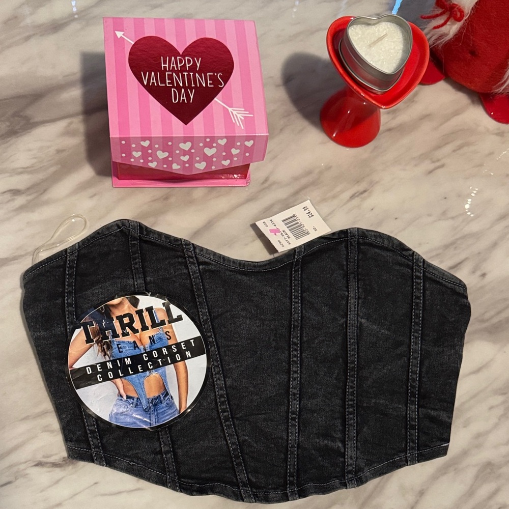 Thrill Black Denim Corset Crop Top